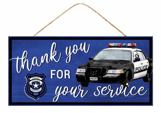 AP7327   12.5"L Thank You Police Sign    White/Black/Blue