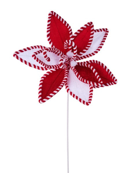 XS4026     25"L x 13"Dia Velvet/Pompom Poinsettia   Red/White