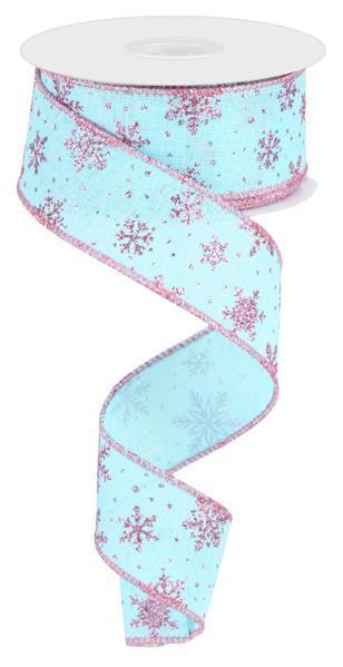 RGC1874H1    1.5" x 10yd Glitter Snowflakes     Ice Blue/Pink