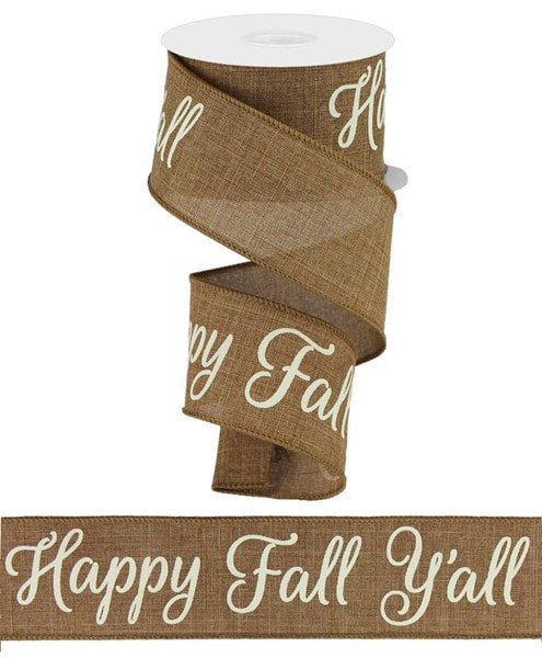 RGA1468J1 2.5"X10yd Tan Happy Fall Y'all on Royal Tan/Cream