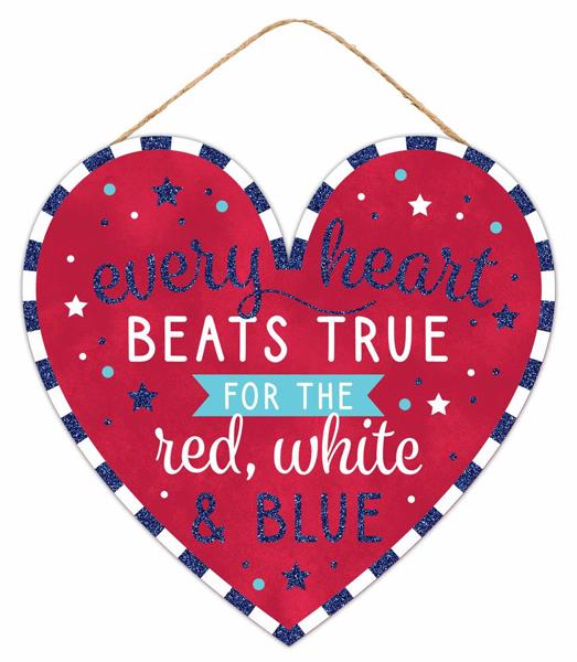 AP8995   12"Lx11.5"H Heart Beats True/Border Gltr   Red/Wht/Ryl Blue/Lt Blue