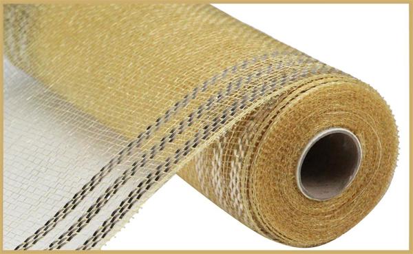 RE8502CH  10" x 10yd Border Stripe Metallic Mesh Champagne W/Champagne