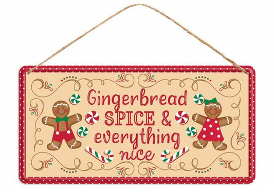 MD1228  12"L Tin Gingerbread Spice Sign  White/Red/Emerald/Tan