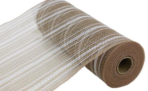 RY834448    10.25" x 10yd Farmhs Stripe Faux Jute Mesh   Natural/White