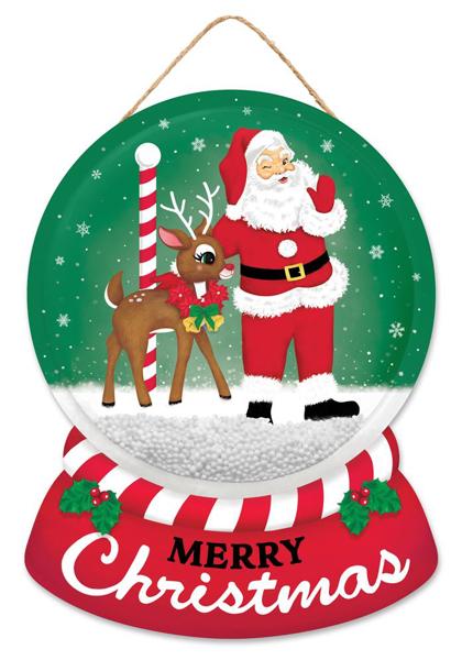 AP07307   12"H Merry Christmas Snow Globe Sign  Red/Emerald/Brn/Wht/Blk