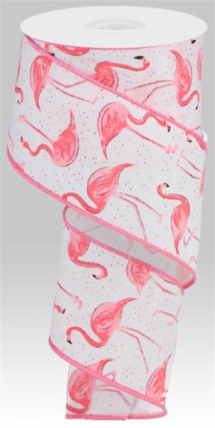 RGC114427  2.5" x 10yd Glitter Flamingos/Royal White/Pink