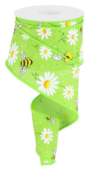 RGC184833 2.5"X10yd Bumble Bee/Daisy on Royal Lime/Wht/Ylw/Grn/Org/Blk