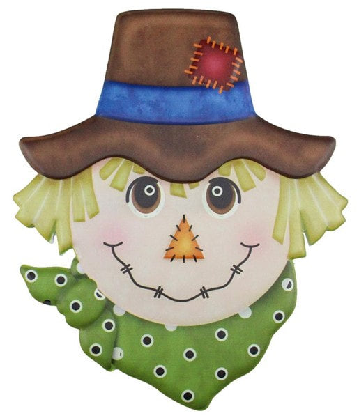 MD062409 12"H X 10"L Metal Scarecrow with Green Scarf Brown/Green/Blue