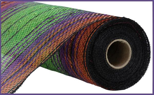 RY861176  10.25" x 10yd Metallic/Matte Ombre Mesh Lime/Purple/Orange/Black