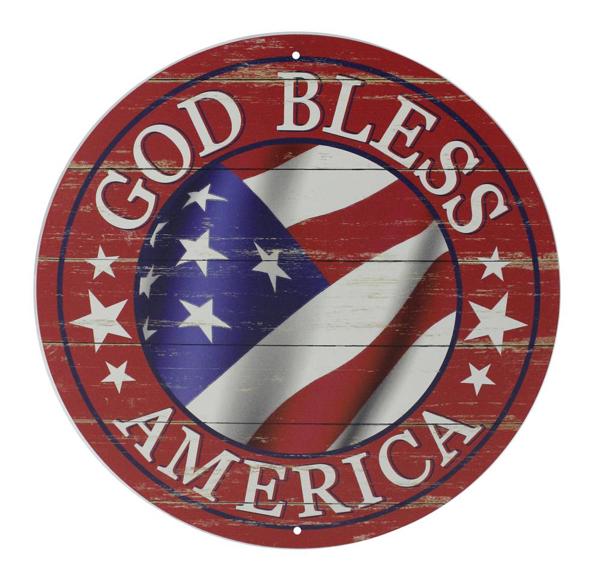 MD0357  12"Dia God Bless America Sign Antique Red/White/Blue