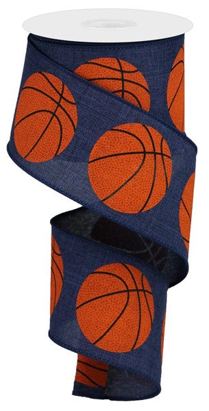 RGA151619      2.5" x 10yd Bold Basketball On Royal     Navy Blue/Orange/Black