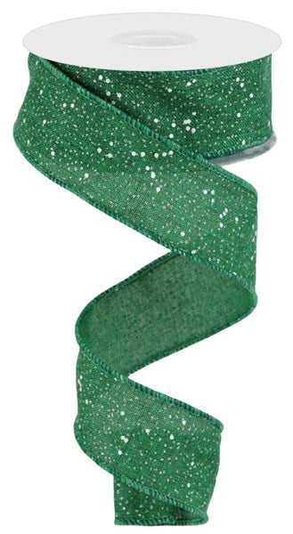 RGC129106  1.5" x 10yd Multi Snow Glitter On Royal Emerald Green/White