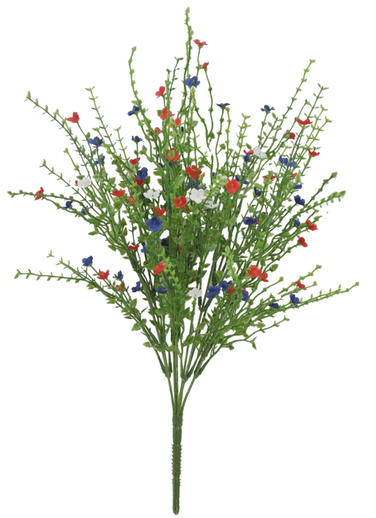 82394RDWTBL      21"   Plastic Flowering Bush     Red/White/Blue