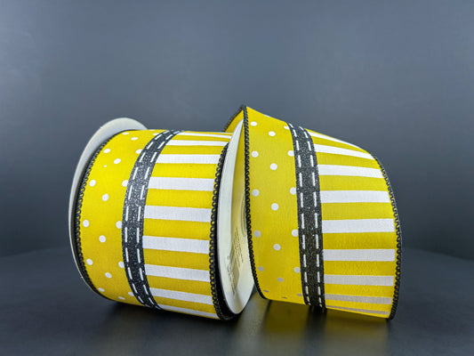 42465-40-20    2.5"X10YDS   Dots and Stripes    Yellow/White/Black