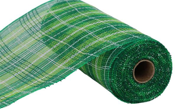 RY8341CT  10.25" x 10yd Mini Plaid Mesh Emerald/Lime/White