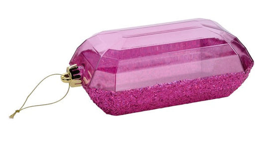 XJ5531HF   8"Lx5"W Laser Glitter Rectangle Gem Orn   Fuchsia