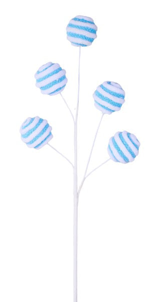 XS120369     19.5"L Yarn Striped Ball Spray   Ice Blue/White