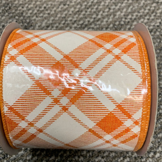 RGA128720  4" x 10yd Thick/Thin Diagonal Check Orange/Ivory