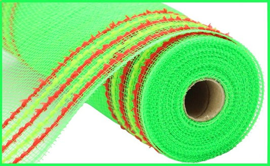 RY811670  10.25" x 10yd Drift/Pp Wide Border Mesh  Lime Green/Red