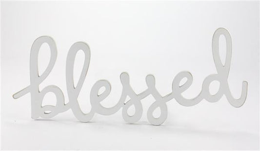 AB245927   16.75"L x 7"H Mdf "Blessed"      White