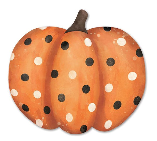 MD076439 12"L Orange Metal/Embd Polka Dot Pumpkin Orange/Black/White