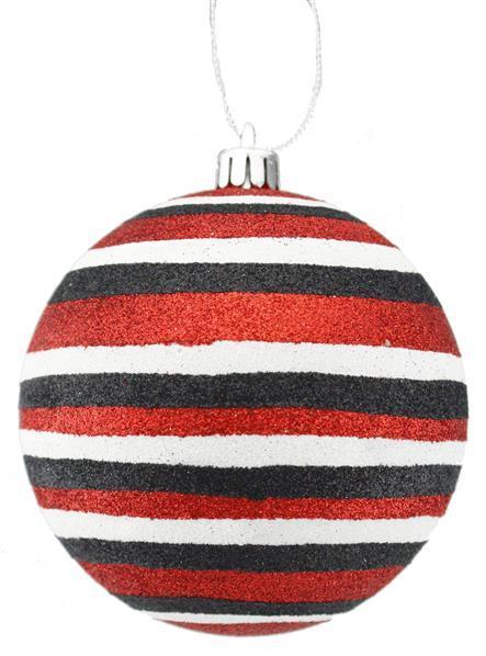 XY8528A1   100Mm Horizontal Stripe Glitter Ball Orn   Red/Black/White