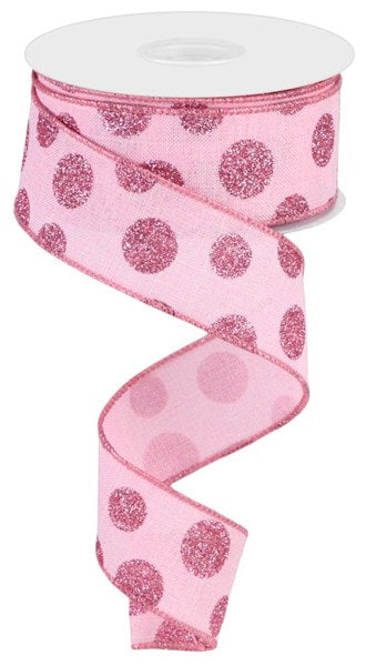 RGC187015       1.5" x 10yd Glitter Polka Dots       Lt Pink/Pink