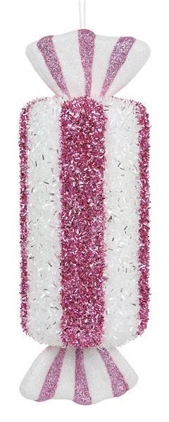 XJ448638   11"Lx4"Dia Striped Candy Ornament   Pink/White