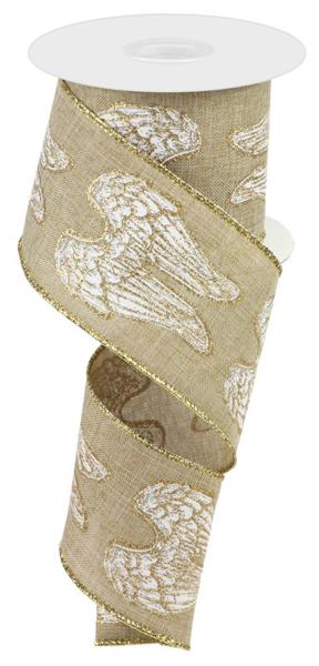 RG0158101  2.5" x 10yd Angel Wings/Royal Lt Beige/White/Gold