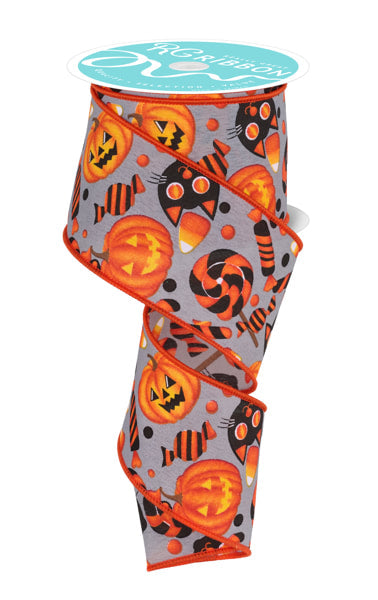 RGF130910  2.5" x 10yd Pumpkin/Cat/Candy Cool Grey/Multi