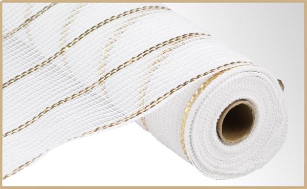 RY8329N2  10.25" x 10yd Poly/Faux Jute/Matte Mesh White/Gold