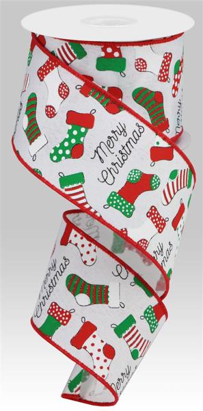 RGB127227  2.5" x 10yd Christmas Stockings/Faux Royal White/Red/Grn/Blk