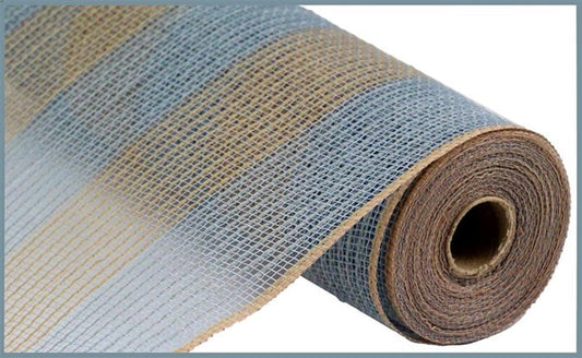 RY8314K6 10.25”x10YD Faux Jute/PP Wide Stripe Grey/Natural