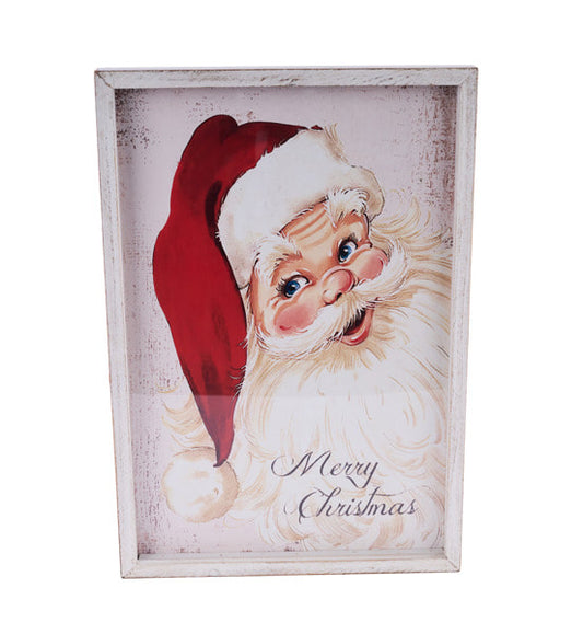 XC6335    18.5"H x 12.75"L Santa in Frame   Antique White