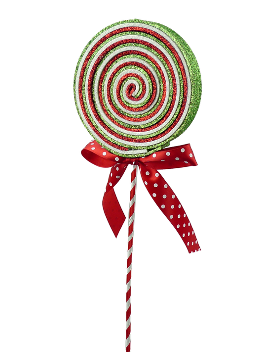 84810RWG    DIA5"XH22"   Glitter Lollipop Spray    Red/White/Green