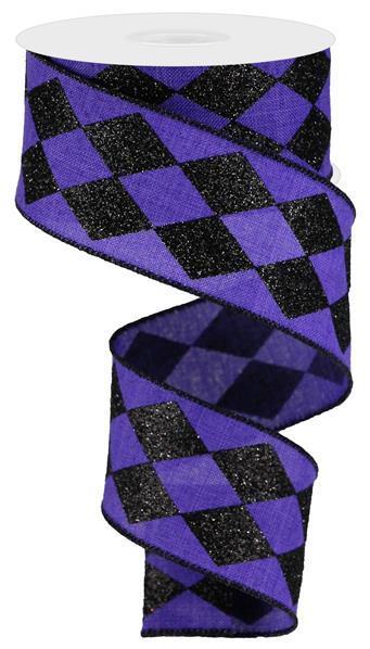 RGA149923    2.5" x 10yd Glitter Harlequin Check   Purple/Black