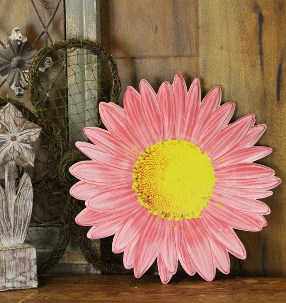 MD066015 12"Dia Metal/Embd Pink Daisy