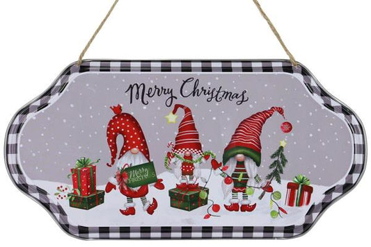 XC6258 12"L X 6.25"H Merry Christmas/Gnome Sign Grey/Wht/Red/Grn/Blk