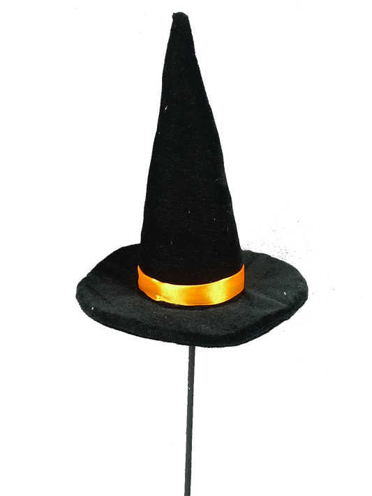 56441BK   23"X6.5"    Plush Witch Hat Spray   Black/Orange