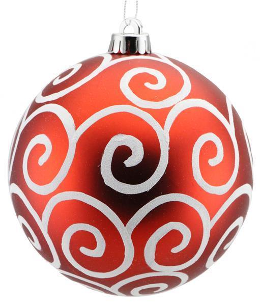 XY8843MA     150Mm Glitter Scroll Swirl Ball     Matte Red/White