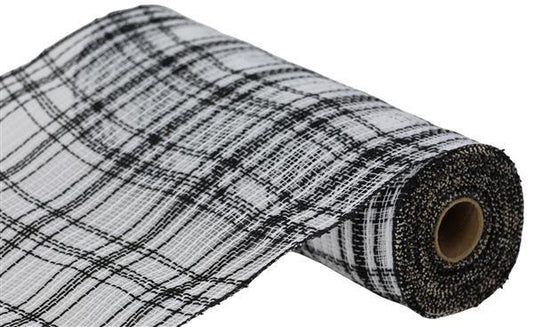 RY834562   10.25" x 10yd Farmhse Plaid Faux Jute Mesh   Black/White