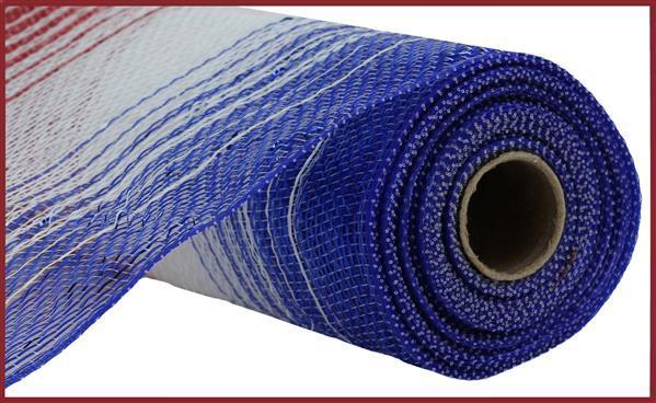 RY8610H3    10.25" x 10yd Metallic Ombre Mesh    Red/White/Blue