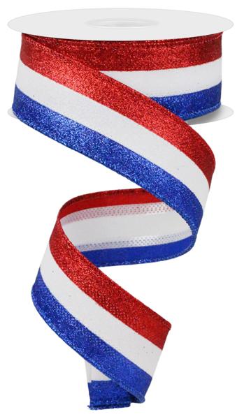 RGA8219A1   1.5" x 10yd 3-In-1 Shimmer Glitter   Red/White/Royal Blue