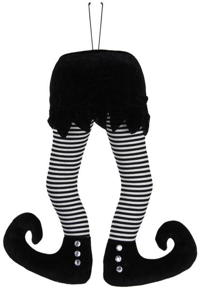 HH7459   15"H Fabric Stripe Witch Legs   Black/White