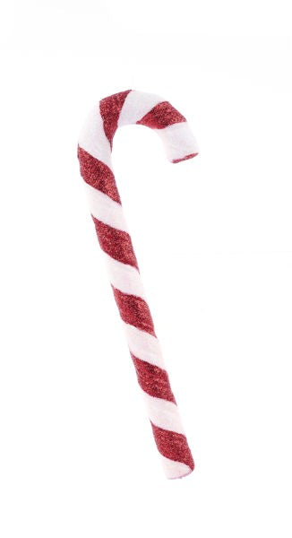 XC113091   10"L Glitter Candy Cane Orn    Red/White