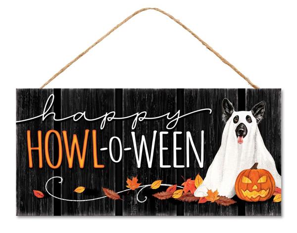 AP7234    12.5"L x 6"H Happy Howl-O-Ween Sign   Black/Orange/White