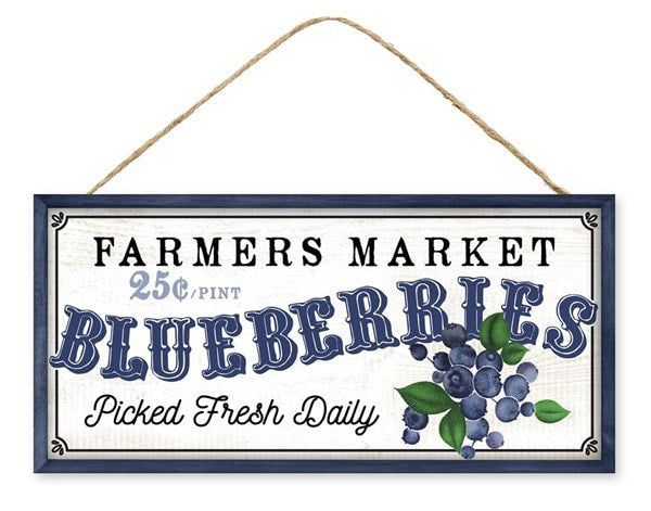 AP7197 12.5"L X 6"H Farmers Market Blueberries Sign Dk Blue/Lt Blue/White/Blk