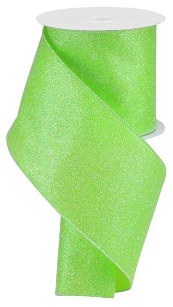 RGA181833  4" x 10yd Iridescent Glitter On Satin Lime Green/Iridescent