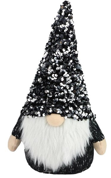 XN421702 12.25'' Black/White Sequin/Fabric Gnome