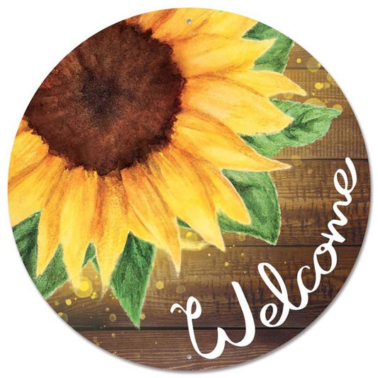 MD0921  12"Dia Welcome W/Sunflower Sign Yellow/Brown/Green/White